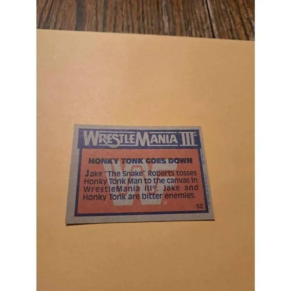 Vintage 1987 Topps WWF WrestleMania III Trading Card 52 Honky Tonk Jake Roberts